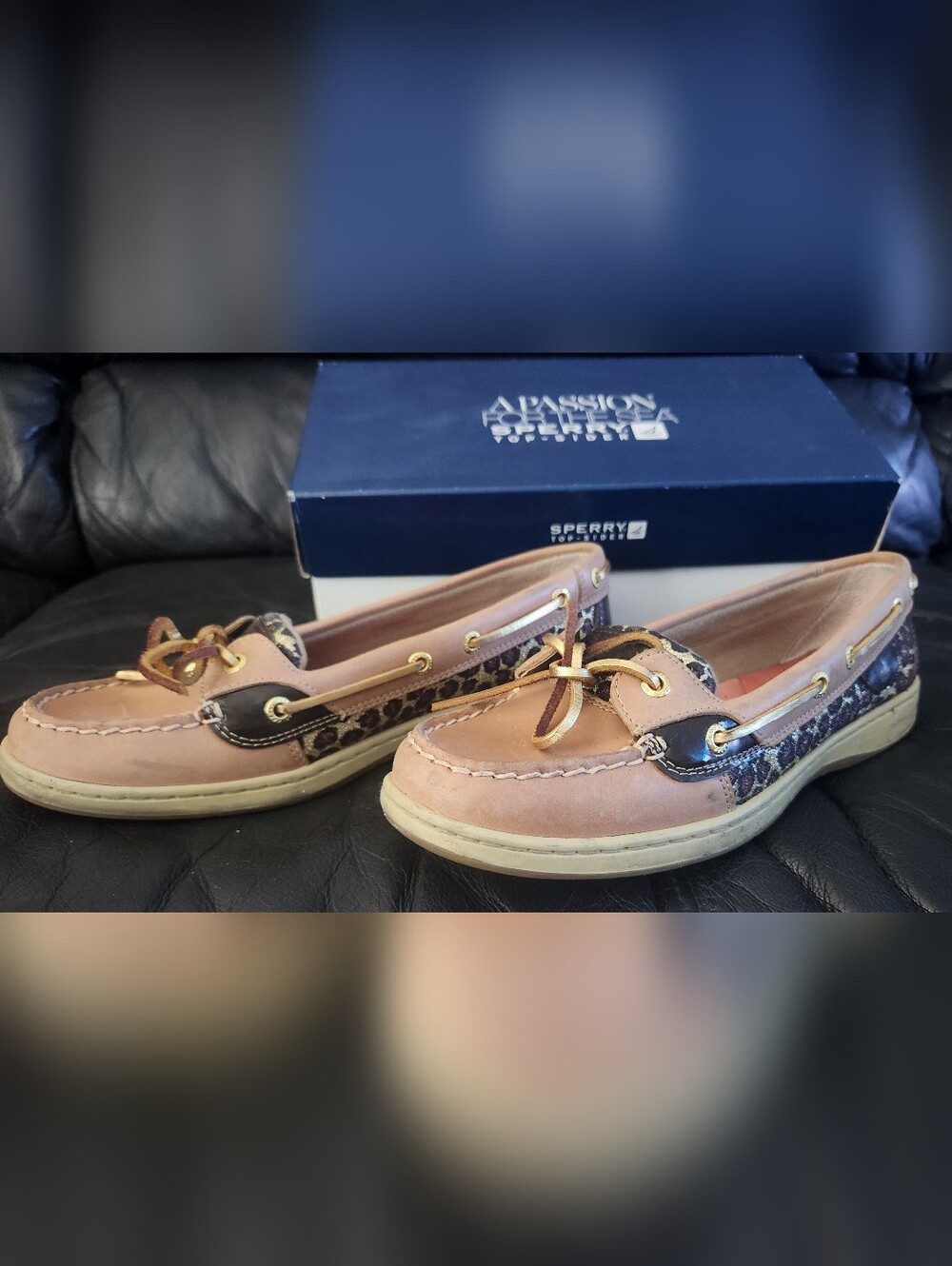 Sperry Pink Suede Leopard Print Boat Shoes